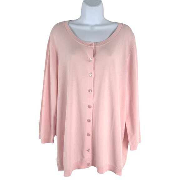 Talbots Cardigan Sweater 2X Pink Cotton Rayon Preppy Solid NWT CJ-2180 - Picture 1 of 10